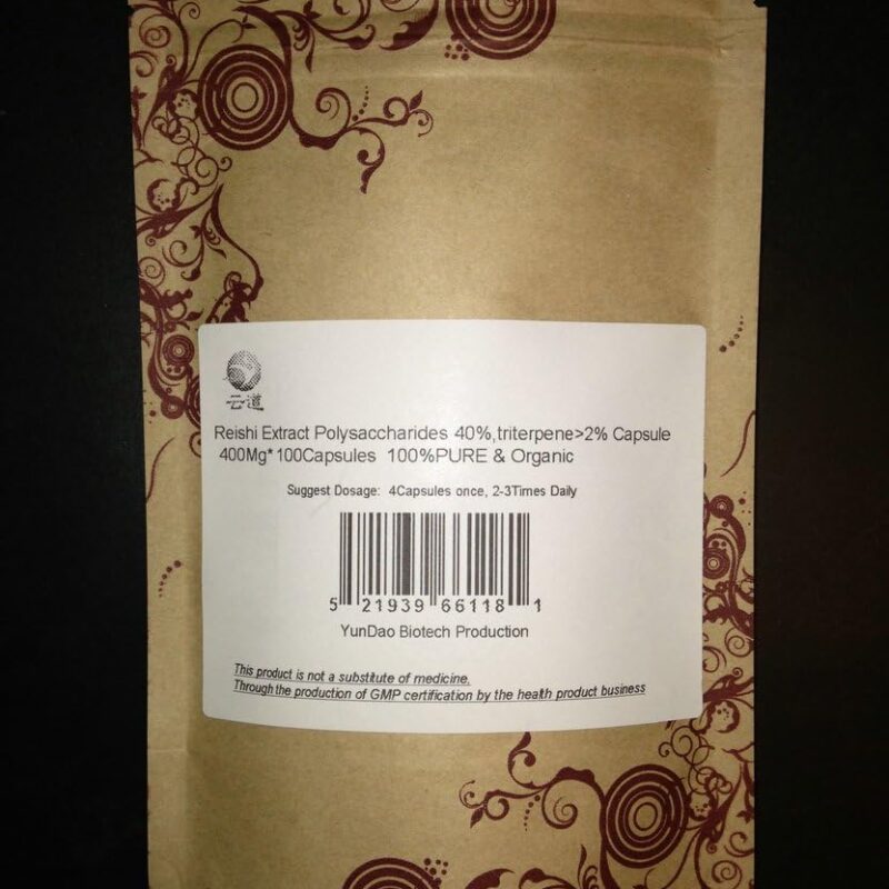 Reishi Ganoderma Lingzhi Mushroom Extract 400Mg x 1000 Capsules, >40% polyose, >2% triterpene