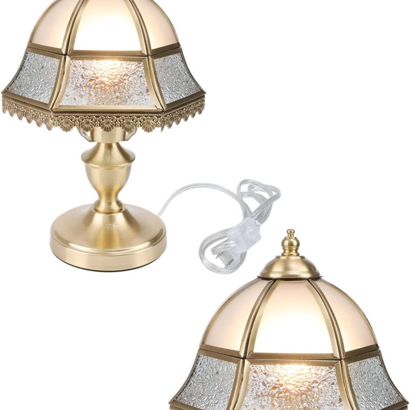 Retro Style Table Lamp, Mushroom Lamp, Frosted Glass Lampshade Brass Base for Living Room Bedroom House Nightstand, 7.4" W x 13.7" H
