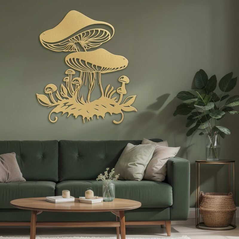 SIGNLEADER Metal Wall Art Decor Mushroom Cottagecore Modern Abstract Wall Sculpture Hangings Home Decoration for Living Room, Bedroom, Bathroom, Kitchen, Outdoor - 18" Gold