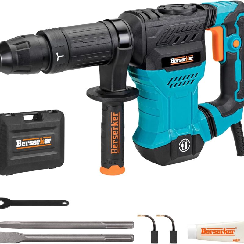 Berserker 1300W 12-Pound SDS-Max Demolition Jack Hammer, 1-9/16" 11-Amp Small Corded Electric Demo Chipping Hammer for Floor Tile Removal, Concrete Breaker with Carrying Case & 2 Chisels