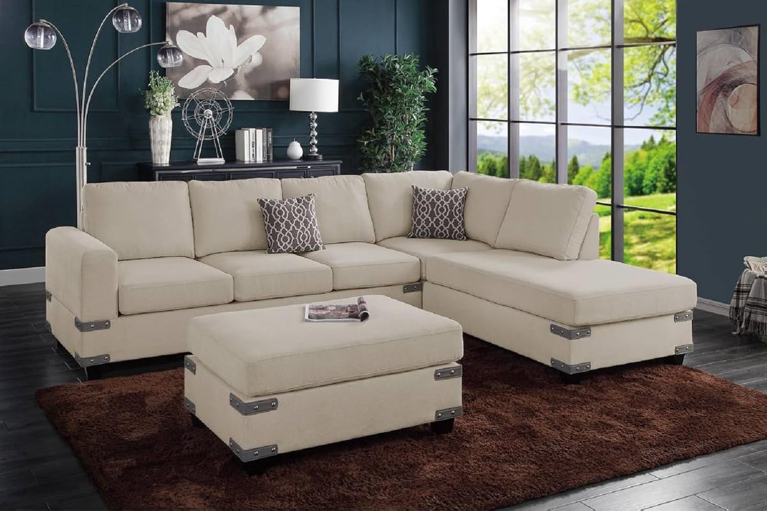 71wGOAtjtGL._AC_SL1500_.jpg Elegant Mushroom Chenille Sectional Sofa for Cozy Living Spaces, Reversible L/R Chaise & Cocktail Ottoman Set, Contemporary Comfort - Image 8