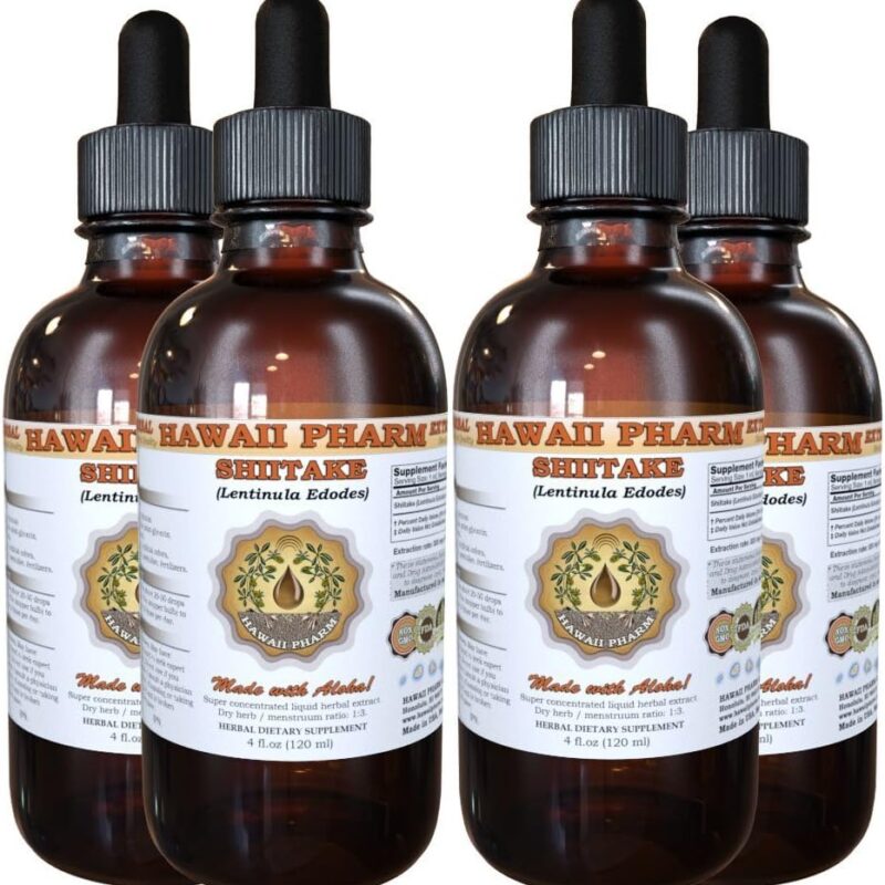 Shiitake Liquid Extract, Organic Shiitake (Lentinula Edodes) Tincture, Herbal Supplement, Hawaii Pharm, Made in USA, 4x4 fl.oz