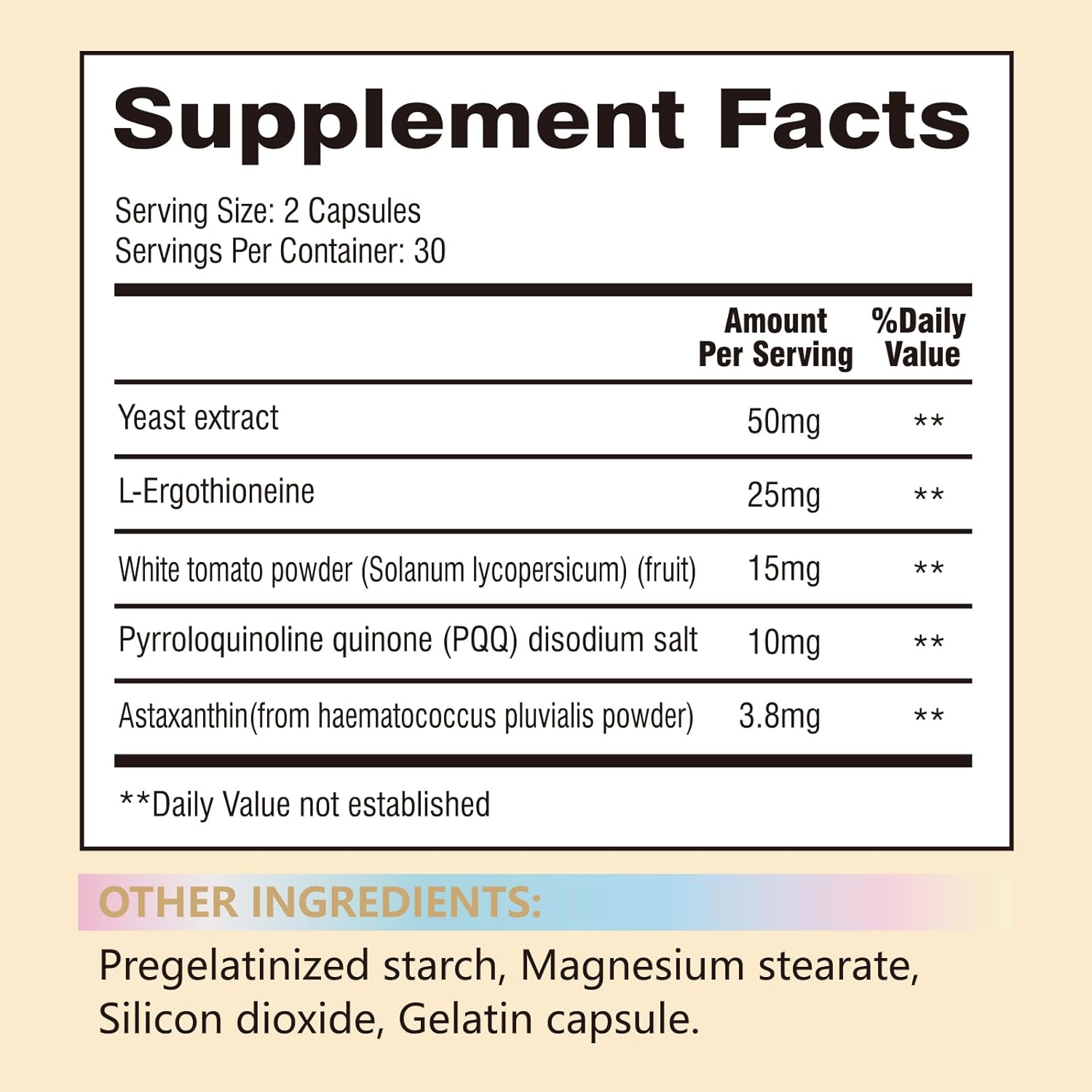 71ww70Y3fGL._AC_SL1500_.jpg Natural Ergothioneine Mushroom, Gluten Free, Non-GMO, Vegetarian 60 Tablets - Image 2