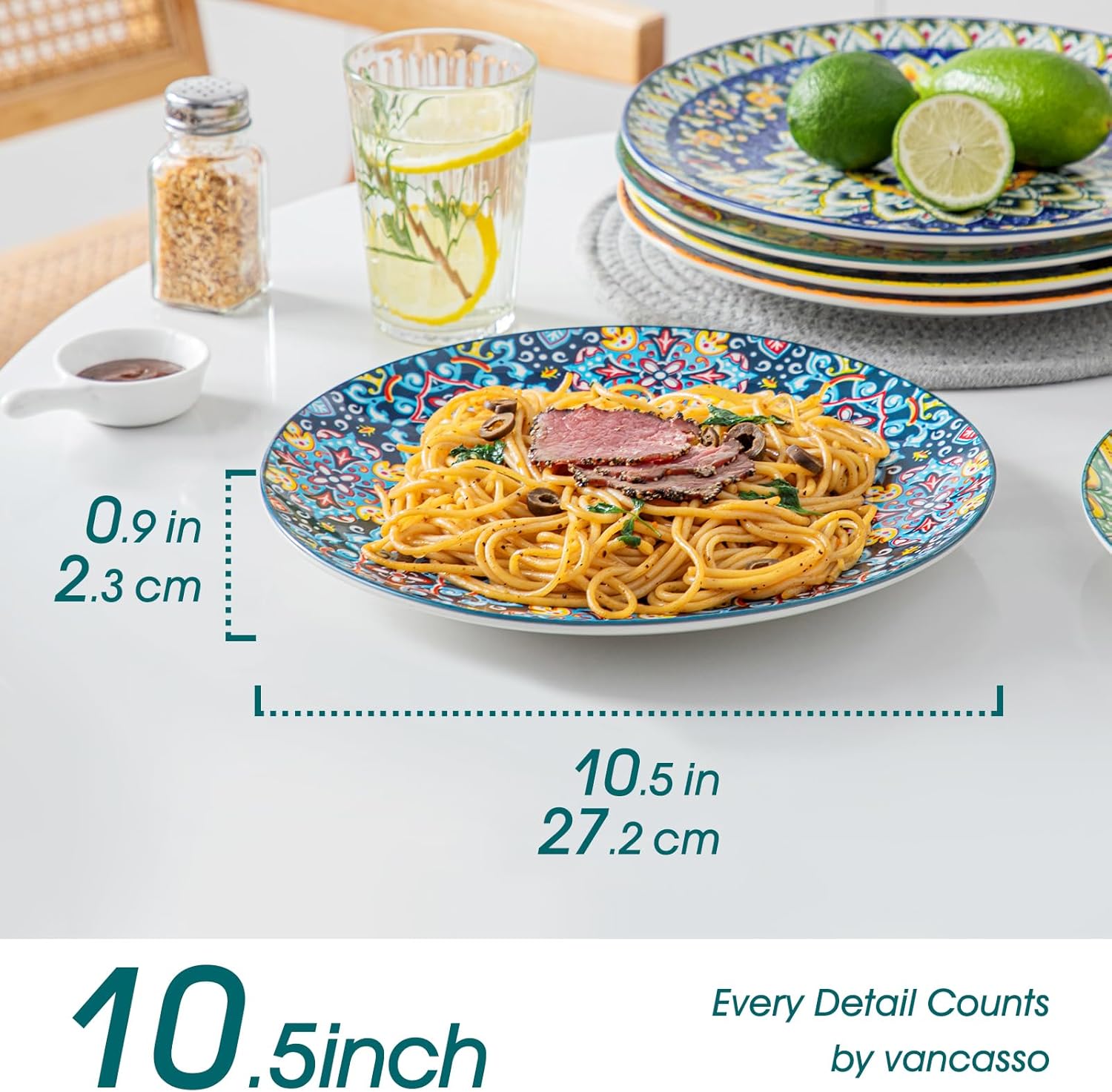 71yDNVSV4kL._AC_SL1500_.jpg vancasso Dinner Plates Set of 6-10.5 Inch Ceramic Plates, Microwave, Oven and Dishwasher Safe, Colorful Bohemian Style Dishes for Kitchen - Image 2