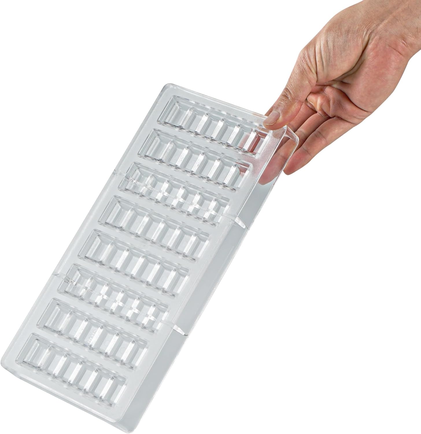 71yY2Vc8j-L._AC_SL1500_.jpg Restaurantware Pastry Tek 10.8 x 5.3 Inch Chocolate Bar Molds 10 Dishwashable Chocolate Molds - 8 Cavities Freezable Clear Polycarbonate Candy Molds For Protein and Energy Bar Easy To Release - Image 9