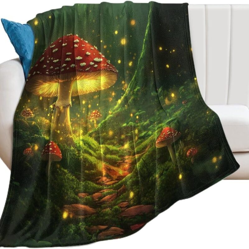 Watercolor Rustic Mushroom Soft Cozy Blanket Abstract Aesthetic Anime Spring Forest Mushroom Beautifully Designed Blanket for Girls Boys Teens Adults60W x80L