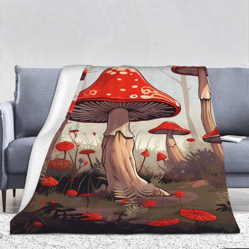 (Red Mushrooms) Blankets, Throw Blanket for Couch Bed Sofa 66 x 90 inches Cozy Soft Flannel Blanket Office Home Essentials Decor Teacher Gifts - Normal