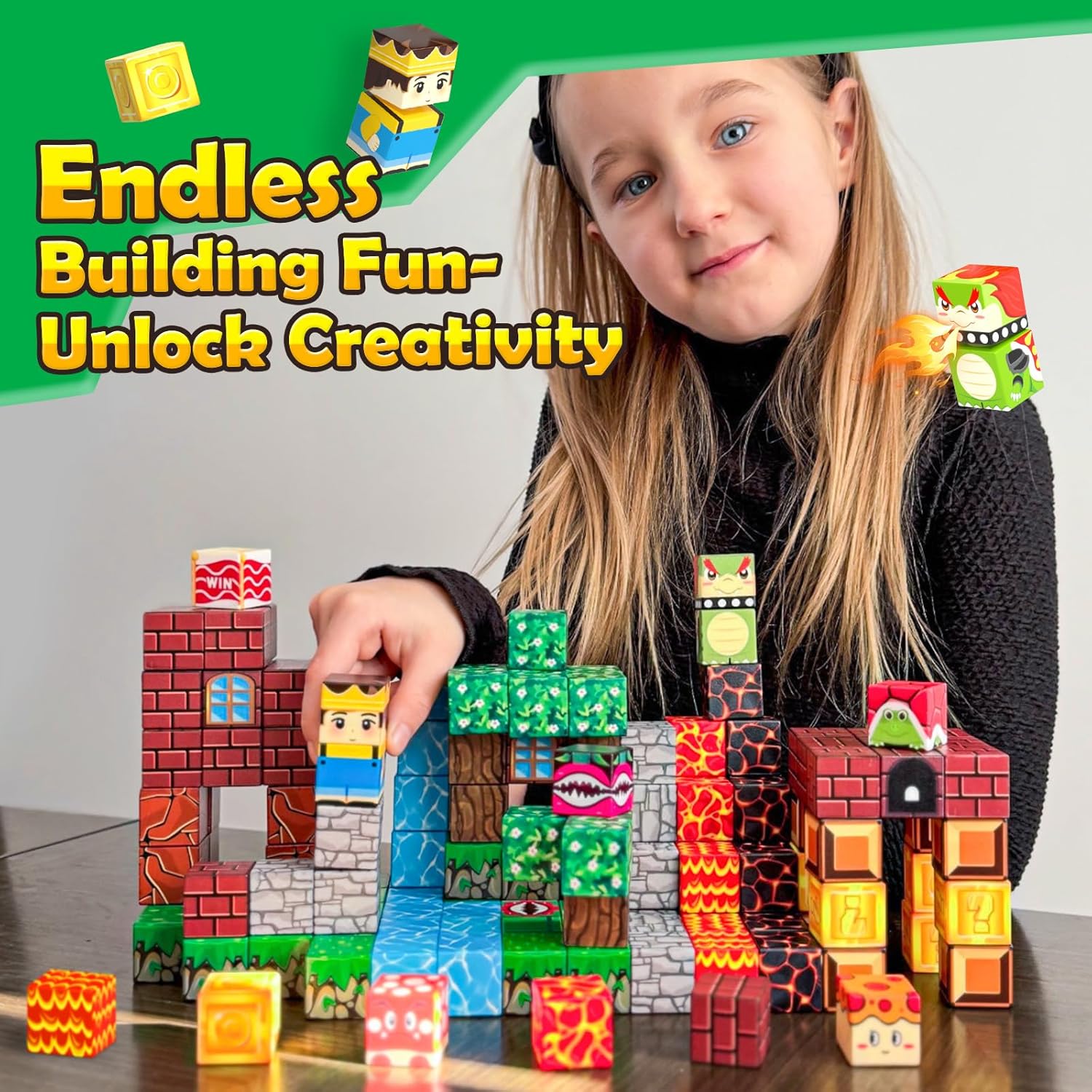 81sjqezZDL._AC_SL1500_.jpg 100pcs Magnetic Blocks - Build Mine Magnet World Game Adventure Set STEM Building Toys for Kids 3+ Years Old 1” Magnetic Cubes for Boys Toddler Boy Gifts Toys for Ages 3-5 5-7 8-12 - Image 2