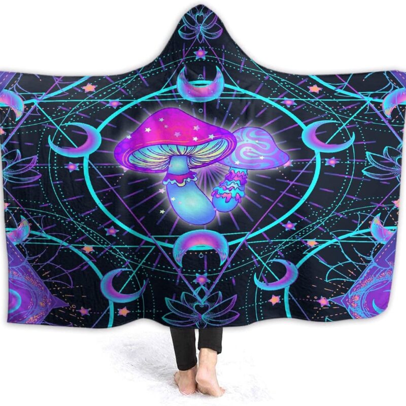 Mushroom Wearable Hooded Blanket Cape for Adult Christmas Birthday Snuggies Gifts for Women Men Hippie Purple Weed Poncho hoodie 60"x80"for Adults Man Woman