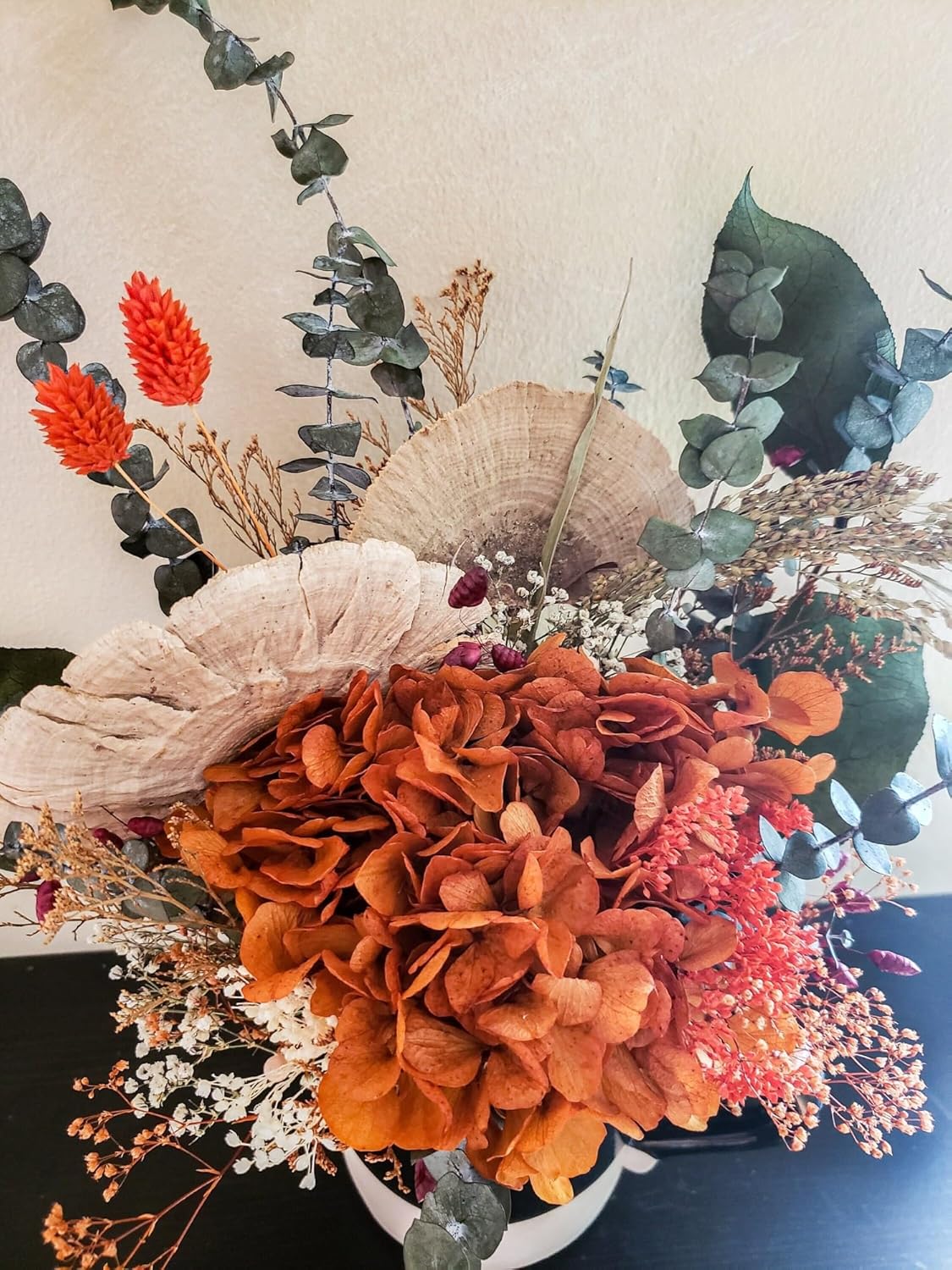 81-wn5giY6L._AC_SL1500_.jpg Orchid Christmas Centerpiece,Winter and Holiday Fl Dried Flowers Fall Bouquet made out of preserved Hydrangeas, Eucalyptus and Mushrooms for Pitcher Bouquet Jug Vase Filler Beautiful and durable artif - Image 2