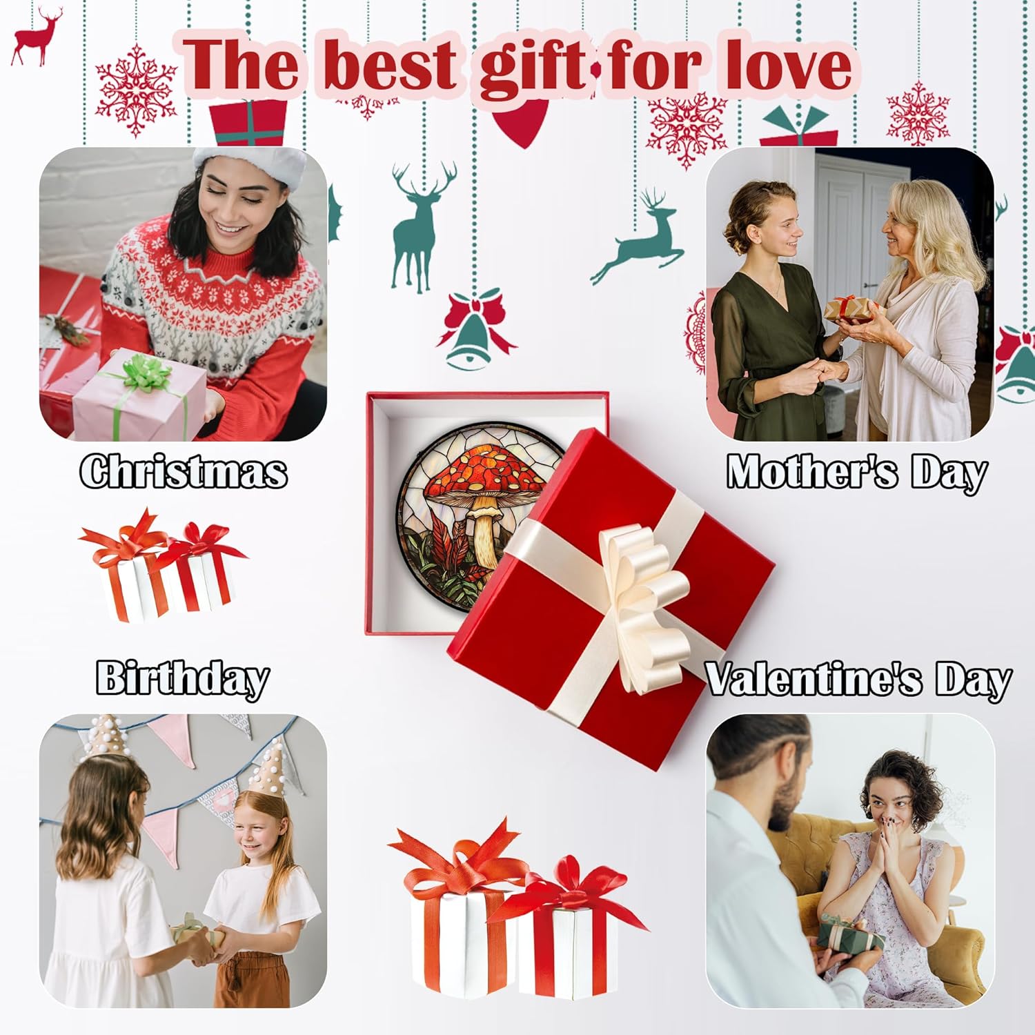 810xDd0mTL._AC_SL1500_.jpg Stained Glass Window Hanging, Big Red Mushroom Suncatcher for Doors Home Sun Catchers Decoration and Christmas, Mother's Day Birthday Gifts for Women, Men, and Mom 14.9x14.9 in - Image 6