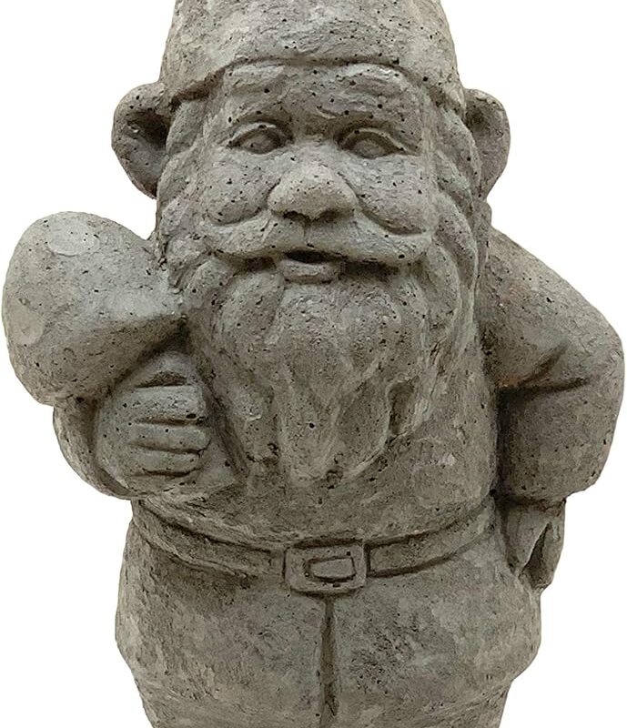 Garden Gnome with Shroom: Solid Durable Stone Statue with Vintage Texture. Sealed for Outdoors. Handcrafted USA. (Antique/Gray)