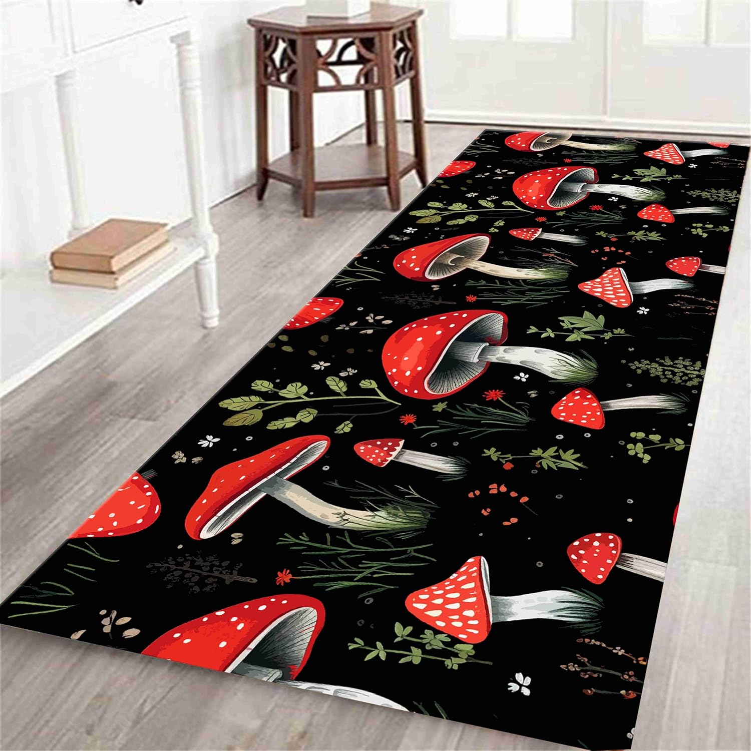 814n96JLTiL._AC_SL1500_.jpg Colorful Mushroom Carpet, 2.6x7ft, Halloween Decor Mushroom Kitchen Entrance Runner Rug, Floral Botanical Print Hallway Rug, Orange - Image 3
