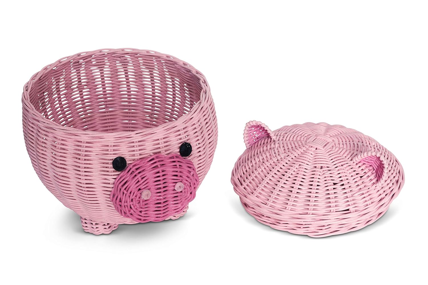 814uS1NS3XL._SL1500_.jpg Pig Rattan Storage Basket With Lid Decorative Bin Home Decor Hand Woven Shelf Organizer Cute Handmade Handcrafted Nursery Gift Animal Decoration Artwork Wicker Pink Piggy (Large) - Image 6