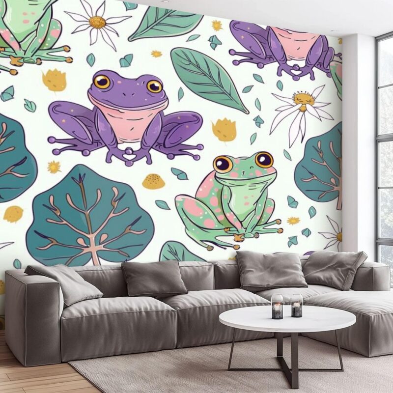 Wall Mural Cottagecore Frog Mushrooms Seamless Pattern Peel and Stick Wallpaper Removable Self-Adhesive Wall Sticker Wall Decor for Bedroom Living Room Decor 100"x144"
