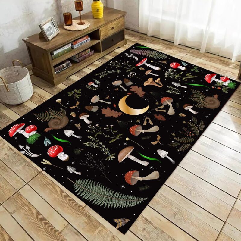 Mushroom Rug for Bedroom,5'x7' Non Slip Soft Hippie Moon Rugs for Livingroom Boysroom Gameroom Decor