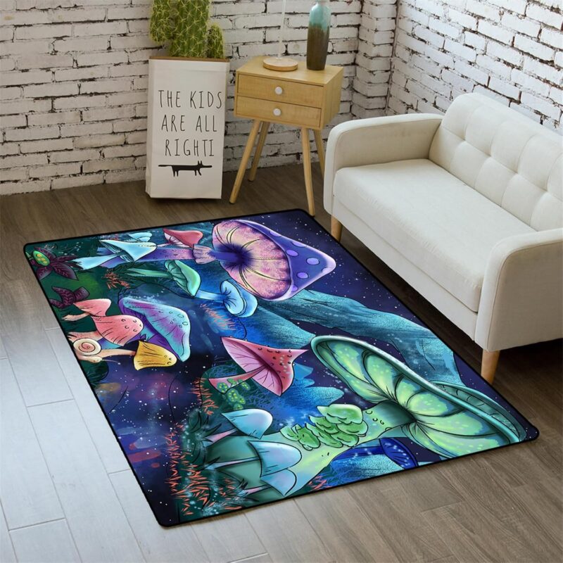 Cute Mushroom Area Rug for Girls Ultra Soft Cartoon Mushroom Rugs for Girls Bedroom Bathroom Home Living Room Lovely Mushrooms Kids Nursery Doormat Flannel Mushrooms Carpets Floor Sofa Mat, 4'5''×6'