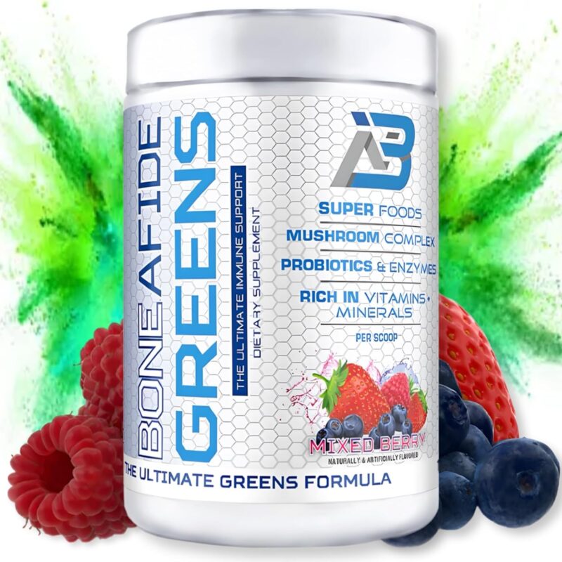 Bonafide Nutrition Greens Powder Supplement Superfood - Immune Support, Detox, Digestive Health, Mushroom Complex, Probiotics, Enzymes, Milk Thistle, Beet Root, Kale, 30 Servings (Mixed Berry)