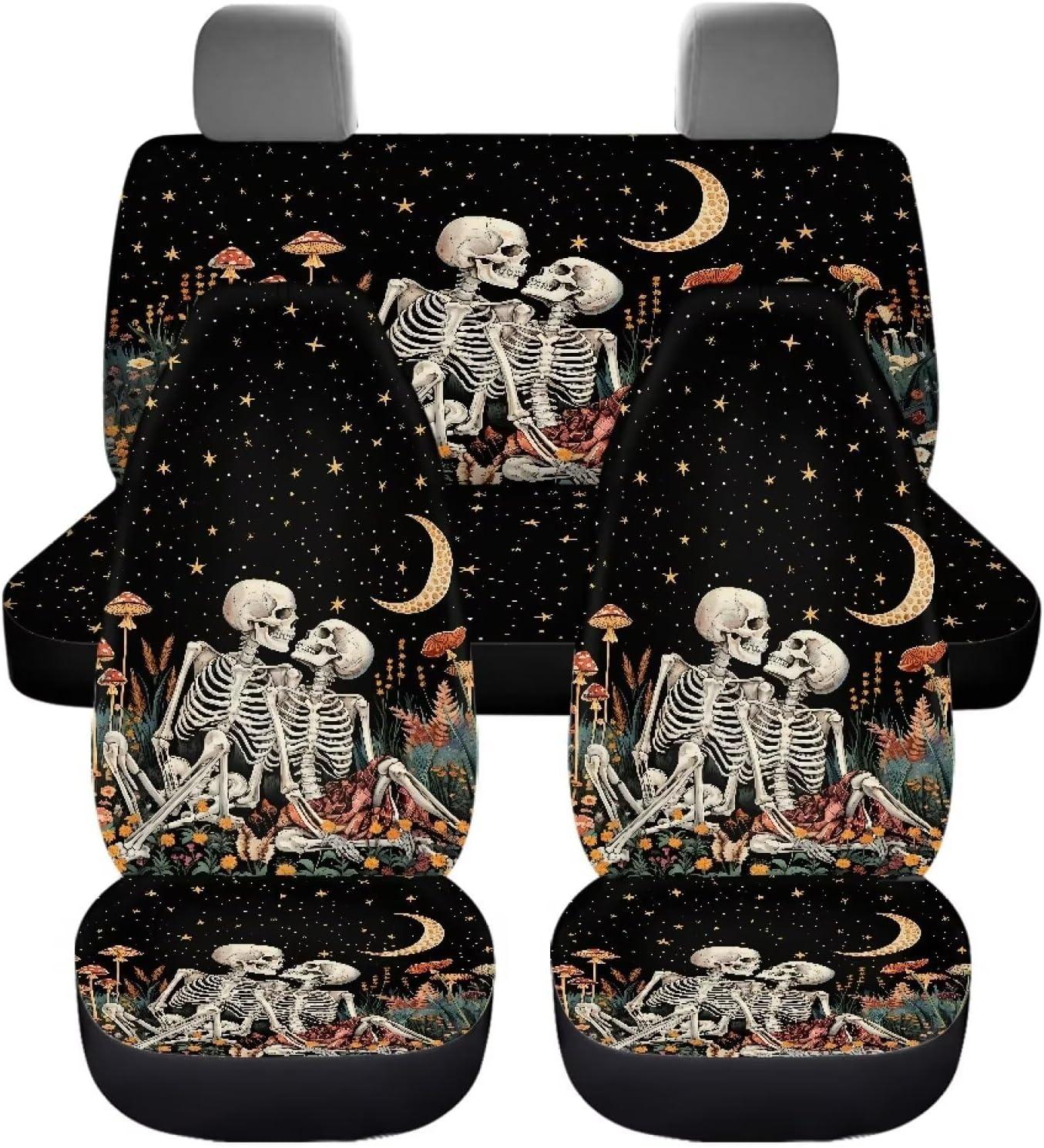 81DgYTEwQL._AC_SL1500_.jpg Skull Mushroom Print Car Seat Cover Full Set of 4, Moon Star Print Universal Front and Rear Bench Back Seat Cover for Cars Truck SUV, All Weather Protector, Auto Interior Accessories - Image 5