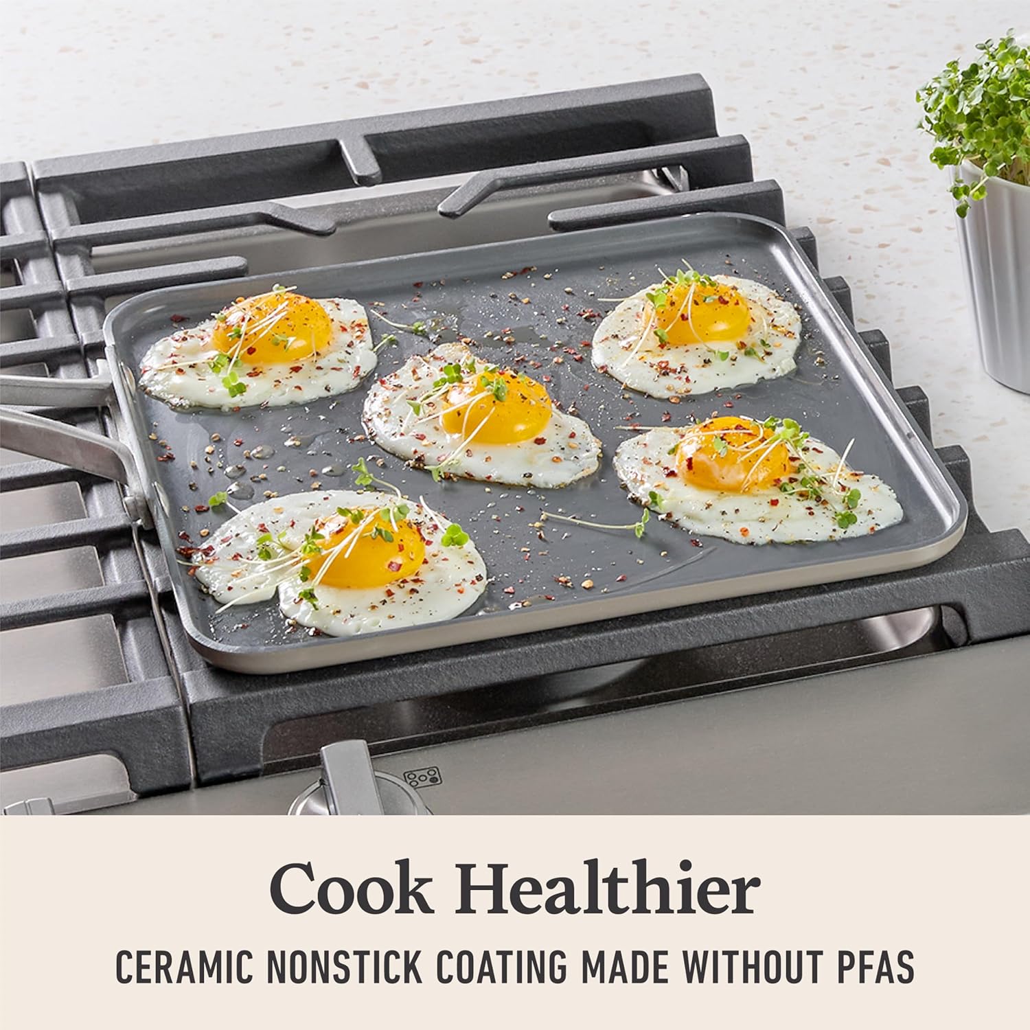 81Dk1qTW9TL._AC_SL1500_.jpg Calphalon® Premier Ceramic Nonstick 11" Square Griddle, Mushroom Grey - Image 4