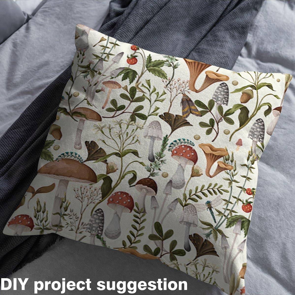 81E7JFZgYuL._AC_SL1200_.jpg Erosebridal Wild Mushroom Fabric by The Yard - Natural Plants DIY Waterproof Upholstery for Lovers, Botanical Leaves, Rustic Vintage Flowers, Woodland Mushrooms Decorative, White, 5 Yards - Image 4