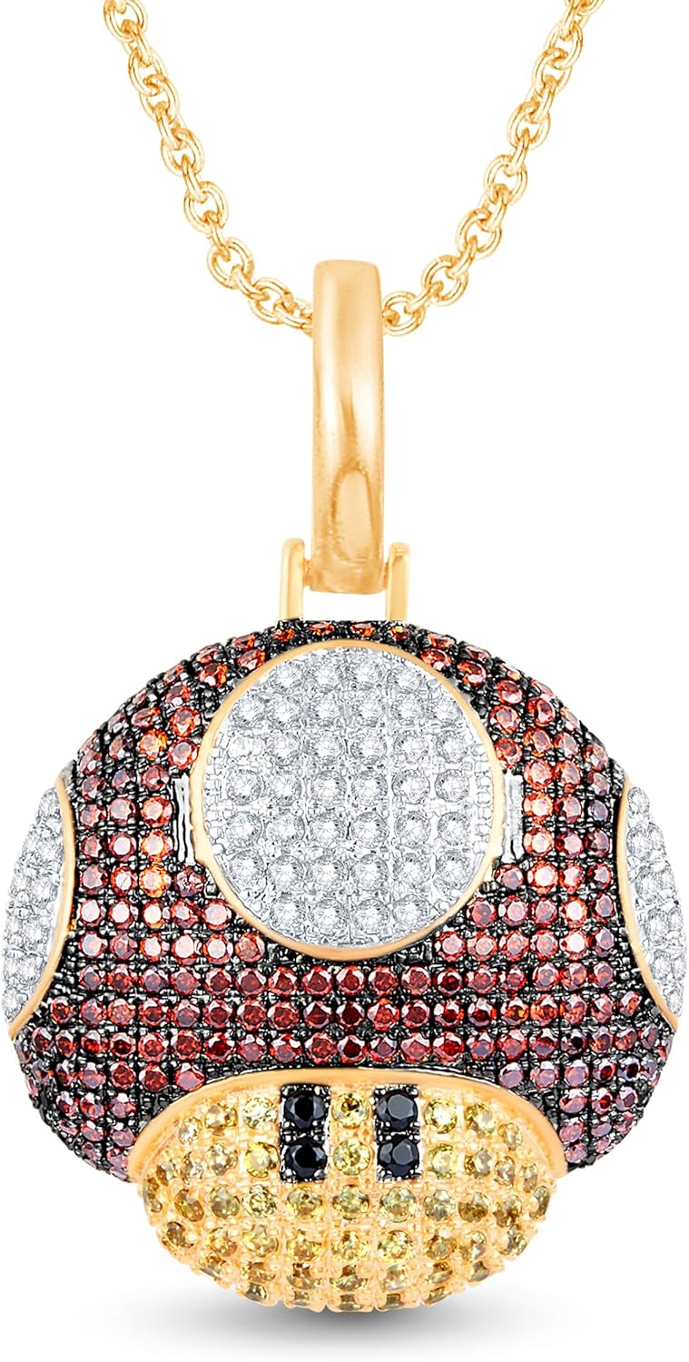 81FOFNqUqL._AC_SL1500_.jpg 3.56 Carat Round Shape Simulated Yellow, Black Diamond & Red Garnet Mushroom Charm Pendant In 14K Two Tone Gold Finish 925 Silver