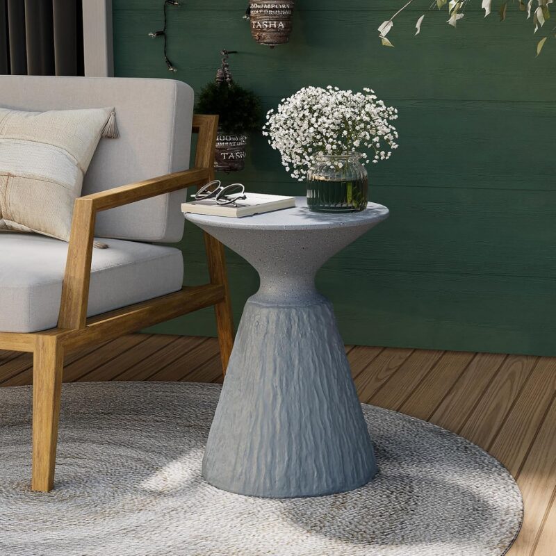 COSIEST Outdoor Side Table, Mushroom Shaped MgO Accent Table, Lightweight Patio End Table w Rotund Base, Round Top Plant Stand for Garden and Deck, Spotted Grey