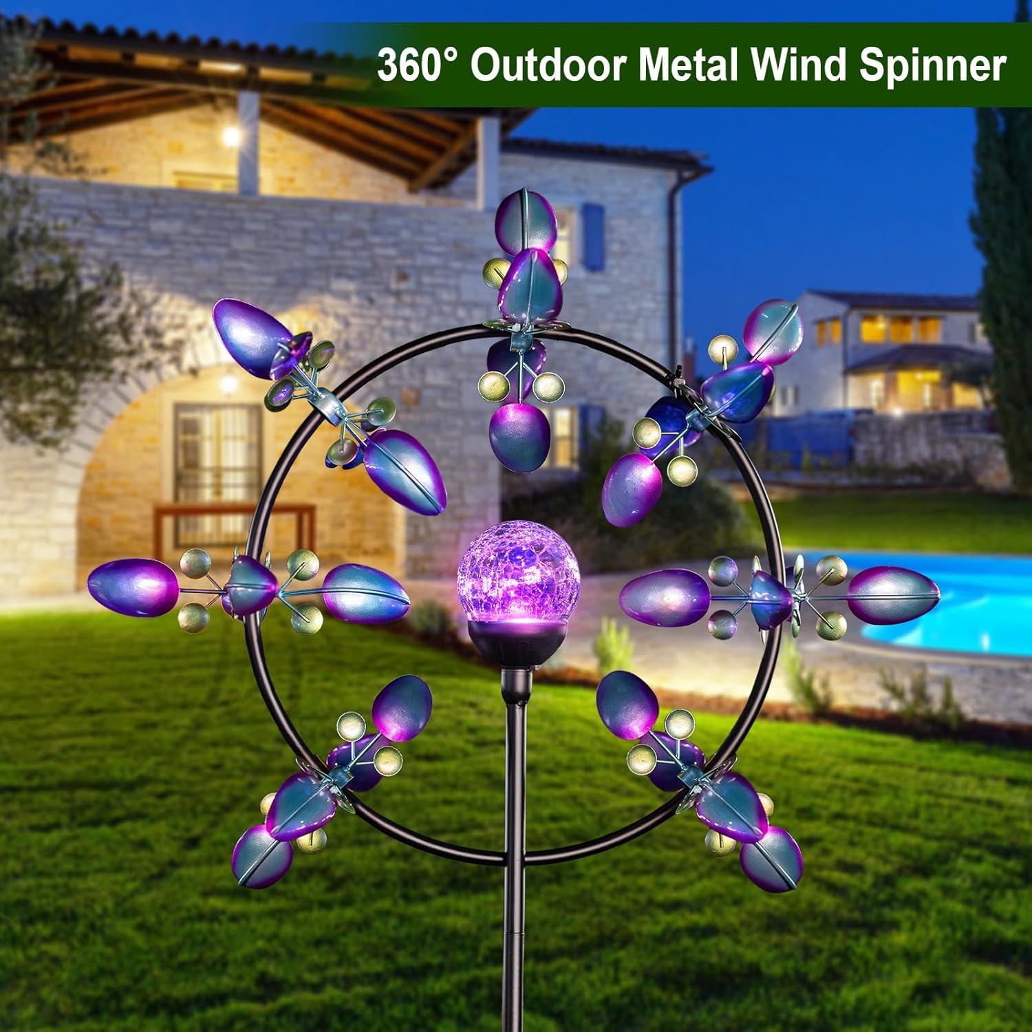 81FzhmHpK3L._AC_SL1500_.jpg Large Solar Wind Spinners for Yard Art Garden-67 Inch 360° Metal Wind Sculptures Outdoor Clearance Kinetic Windmills with Multi Color Led Glass Ball - Image 7