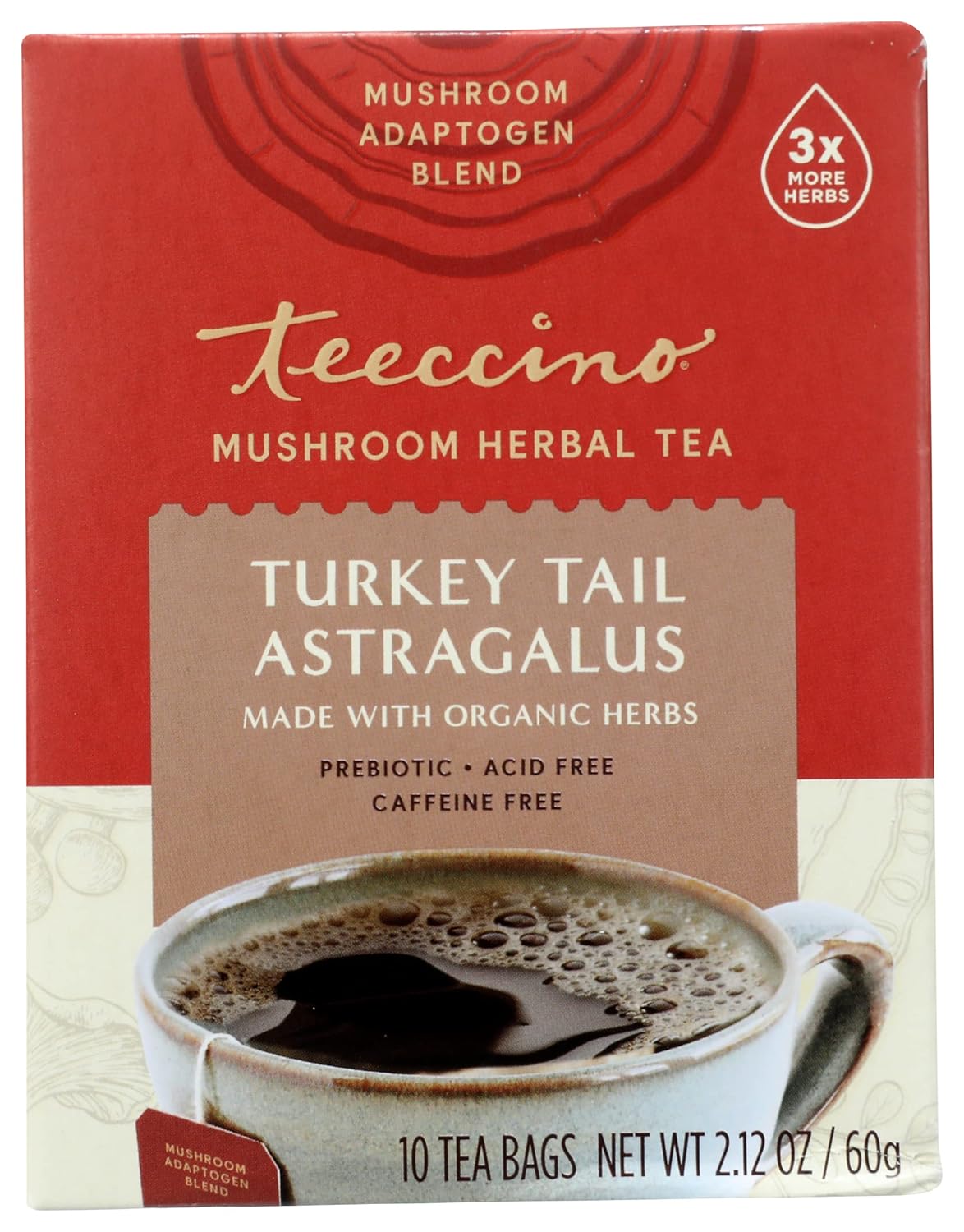 81H8i1iSIL._SL1500_.jpg Teeccino Mushroom Adaptogen Herbal Tea, Turkey Tail Astragalus Toasted Maple, Support Your Health with Mushrooms & Adaptogenic Herbs, Prebiotic & Vitality Tea, 10 Tea Bags (Pack of 6)