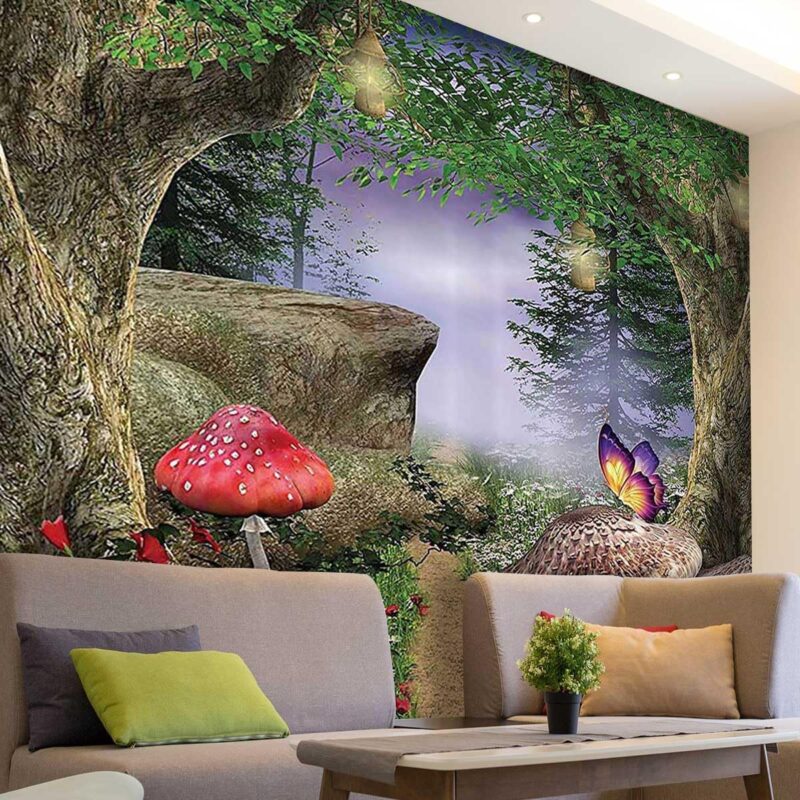 Easy Peel Off Wallpaper Mushroom Decor Self Adhesive Contact Paper for Dorm Multi-Scene Application (W) 137.8Inch X(H) 110Inch