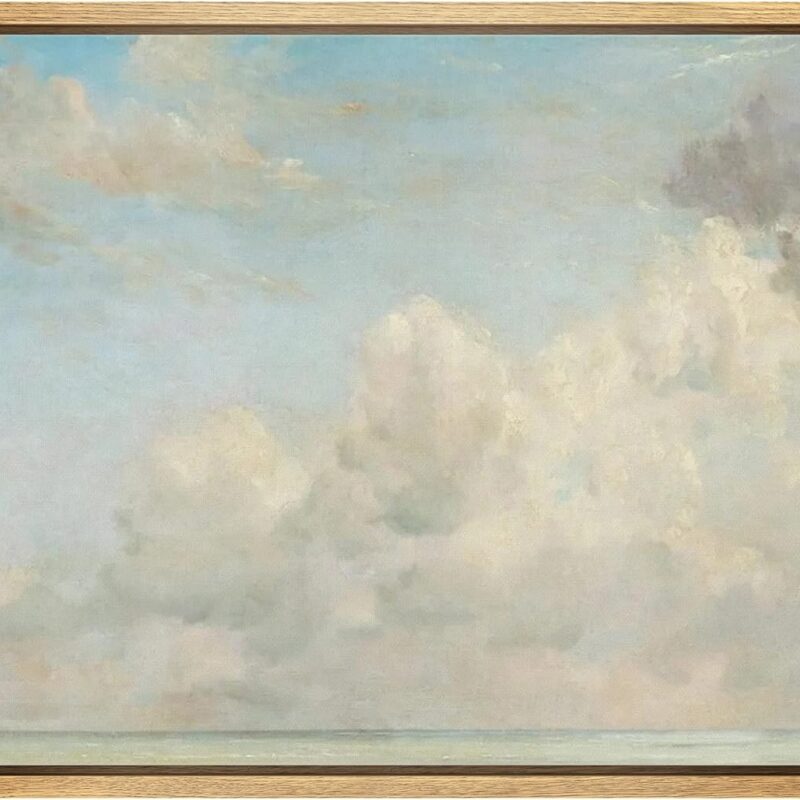 MUDECOR Framed Canvas Print Wall Art Pastel Blue Cloud Country Skyline Nature Wilderness Illustrations Realism Decorative Scenic Panoramic Earth for Living Room, Bedroom, Office - 24"x36" Natural