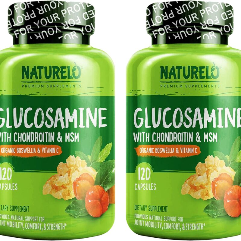 NATURELO Glucosamine Chondroitin MSM with Boswellia and Vitamin C - Supplement for Joint Comfort, Mobility, and Strength - 120 Capsules (Pack of 2)