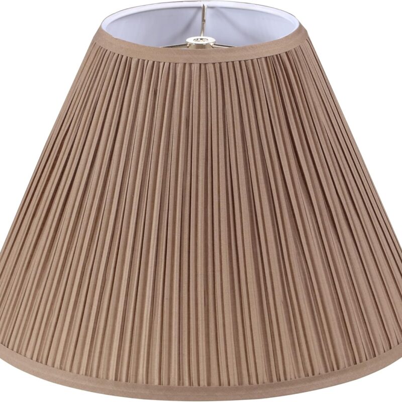 Aspen Creative 33171, Hardback Empire Transitional Spider Lamp Shade, Mushroom Pleated Tan Brown Faux Silk Fabric, 6-1/2" Top x 15" Bottom x 11" Slant Height