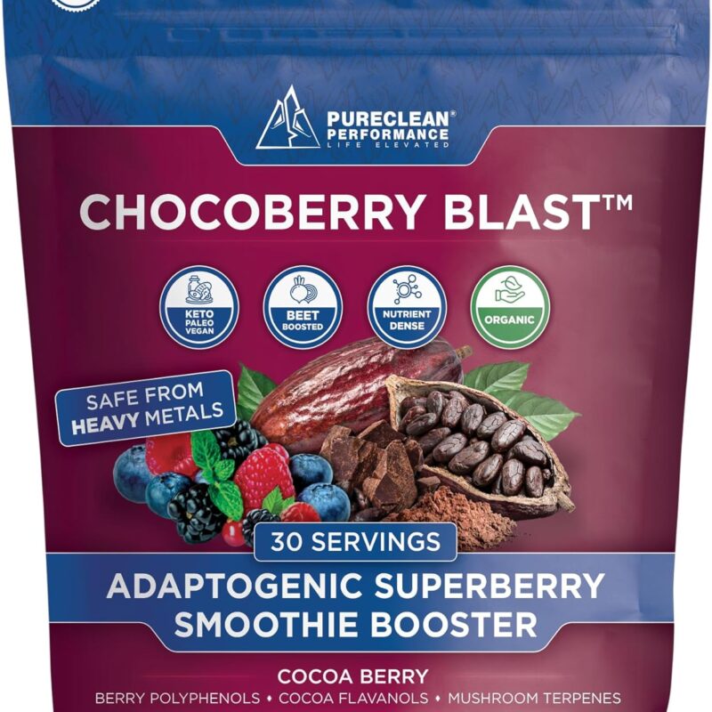 ChocoBerry Blast Superfood Powder – Adaptogenic SuperBerry Smoothie Booster with Beet Juice, Mushrooms, & Polyphenols – Enhances Recovery, Energy, Gut Health, Immunity & Nutrition – Chocolate (480g)