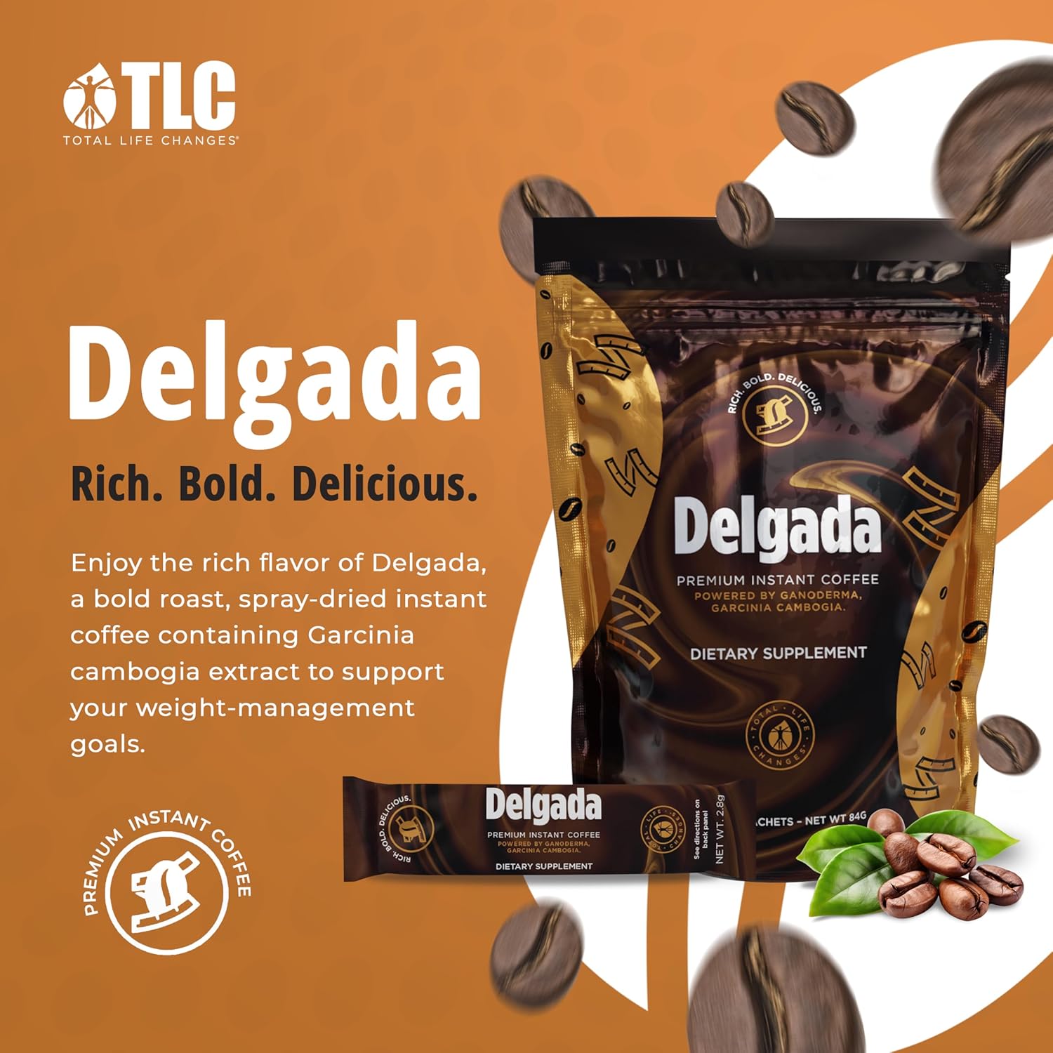 81M-nMgBAL._SL1500_.jpg Delgada Instant Coffee - Premium Garcinia Cambogia and Ganoderma, Rich Bold Taste - 30 Sachets - Image 2