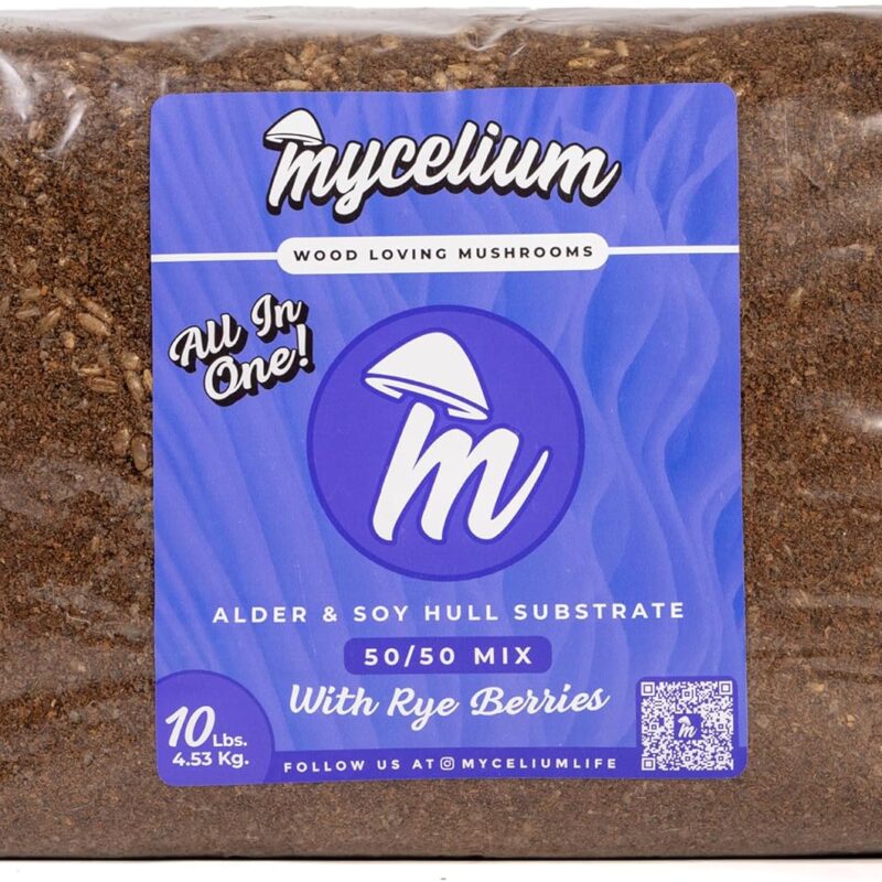 Mycelium Mushroom Growing Kit I Alder & Soy Hull Substrate with Rye Berries I High Yield Proprietary Mix I All-in-One Organic Sterile Grow Bag for Starter & Pro Home Growers, 10lbs