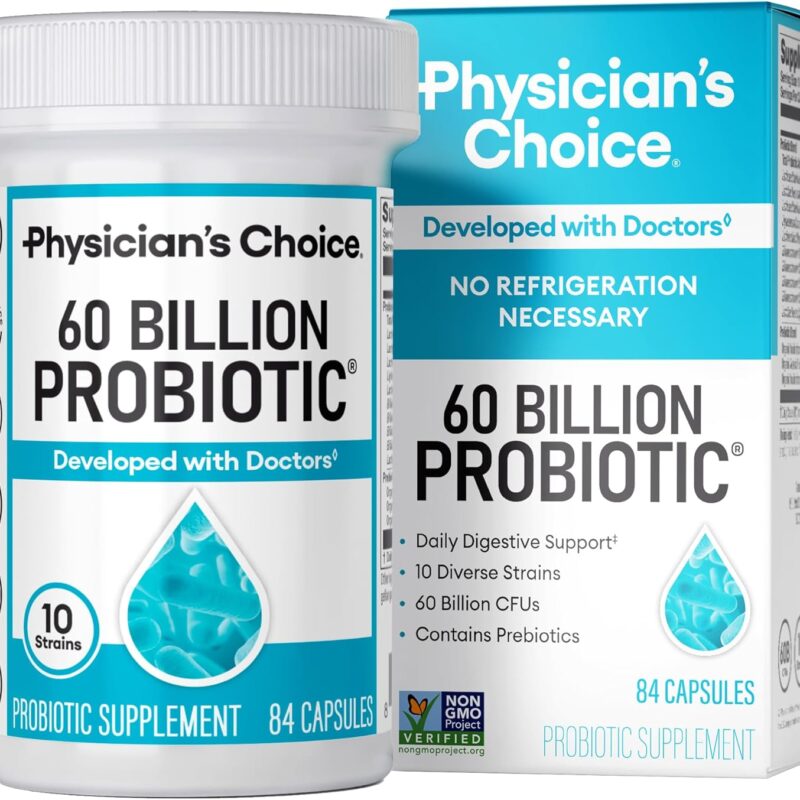 Physician's CHOICE Probiotics 60 Billion CFU - 10 Strains + Organic Prebiotics - Immune, Digestive & Gut Health - Supports Occasional Constipation, Diarrhea, Gas & Bloating - for Women & Men - 84ct