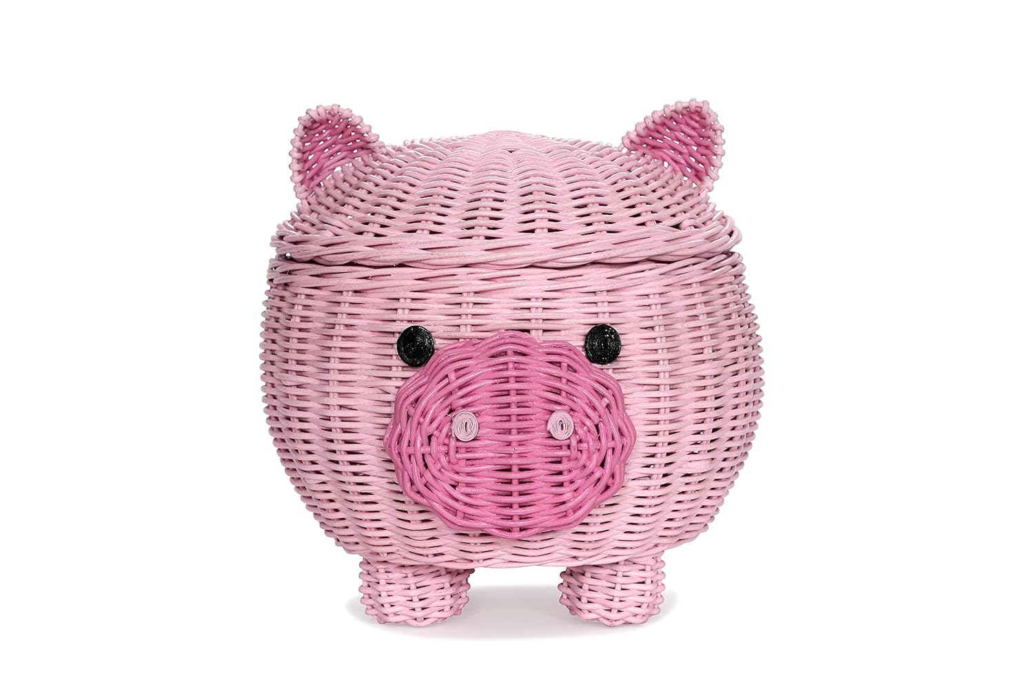 81O-68MJvJL._SL1500_.jpg Pig Rattan Storage Basket With Lid Decorative Bin Home Decor Hand Woven Shelf Organizer Cute Handmade Handcrafted Nursery Gift Animal Decoration Artwork Wicker Pink Piggy (Large)