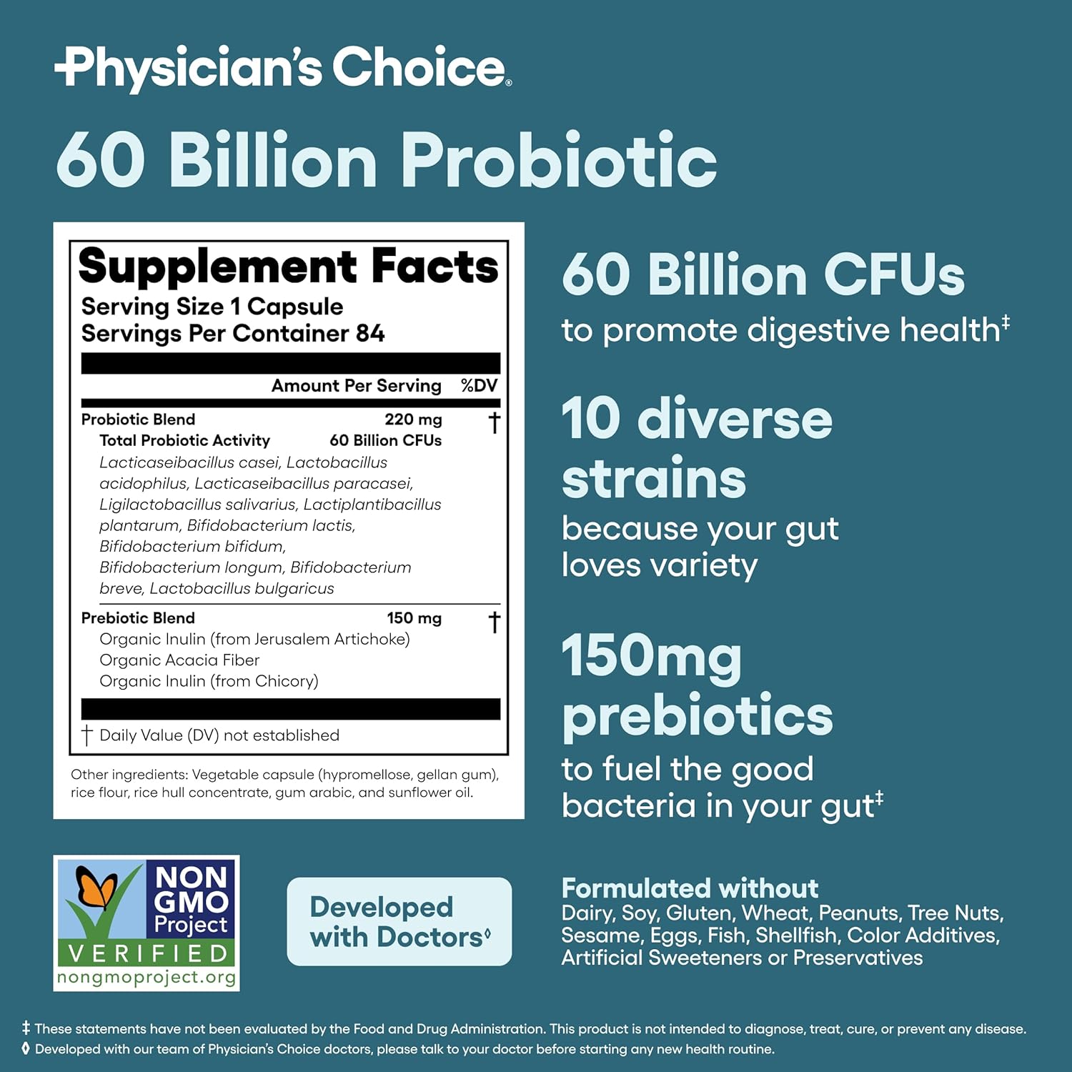 81Of4JeumiL._AC_SL1500_.jpg Physician's CHOICE Probiotics 60 Billion CFU - 10 Strains + Organic Prebiotics - Immune, Digestive & Gut Health - Supports Occasional Constipation, Diarrhea, Gas & Bloating - for Women & Men - 84ct - Image 6