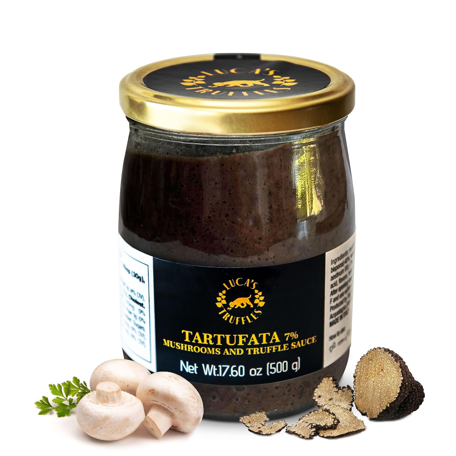 81RkWE1avL._SL1500_.jpg Luca's Tartufata Truffle Sauce 17.60oz (500g) - Salsa Tartufata Champignons, Olive Oil, Black Truffles for Steak, Pizza, or Pasta Sauce – Truffled Italian Seasoning Sauce