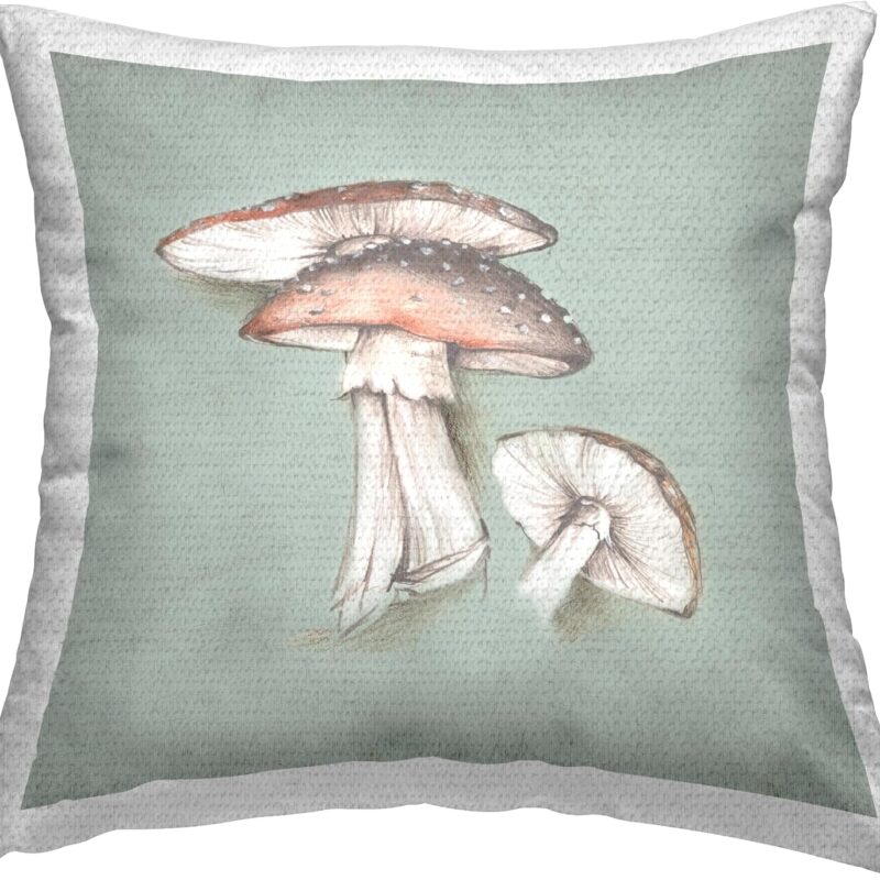 Stupell Industries Mushroom Bunch Drawing Design by Eli Jones Outdoor Printed Throw Pillow, 18 x 7 x 18, Green