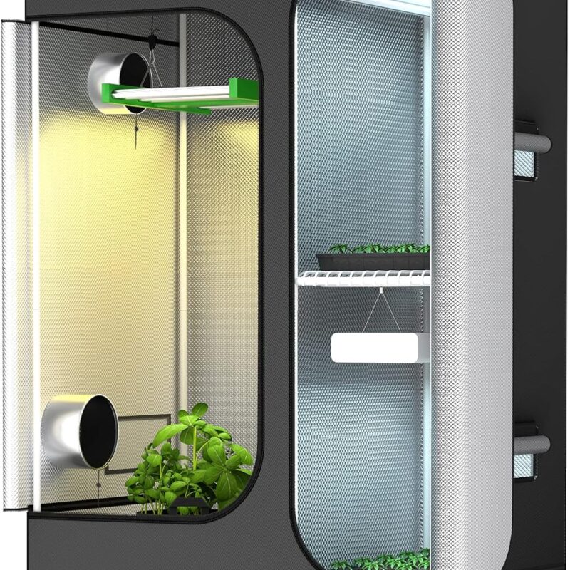2-in-1 48"X36"X72" Grow Tent 4'X3' Diamond Mylar Canvas Reflective Growing Tents Room Box House Lodge Propagation Flower Veg Indoor Plant Growing Hydroponics Growing System with Floor Tray