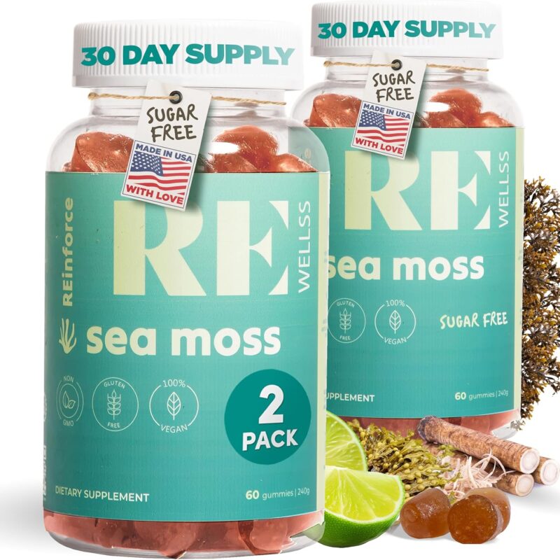 Irish Sea Moss Gummies 3000mg I Sugar Free, Low Carb Sea Moss Supplement with Bladderwrack & Burdock Root I Supplement for Health and Beauty, Thyroid & Immune Support I Natural Lime I 2 Pack