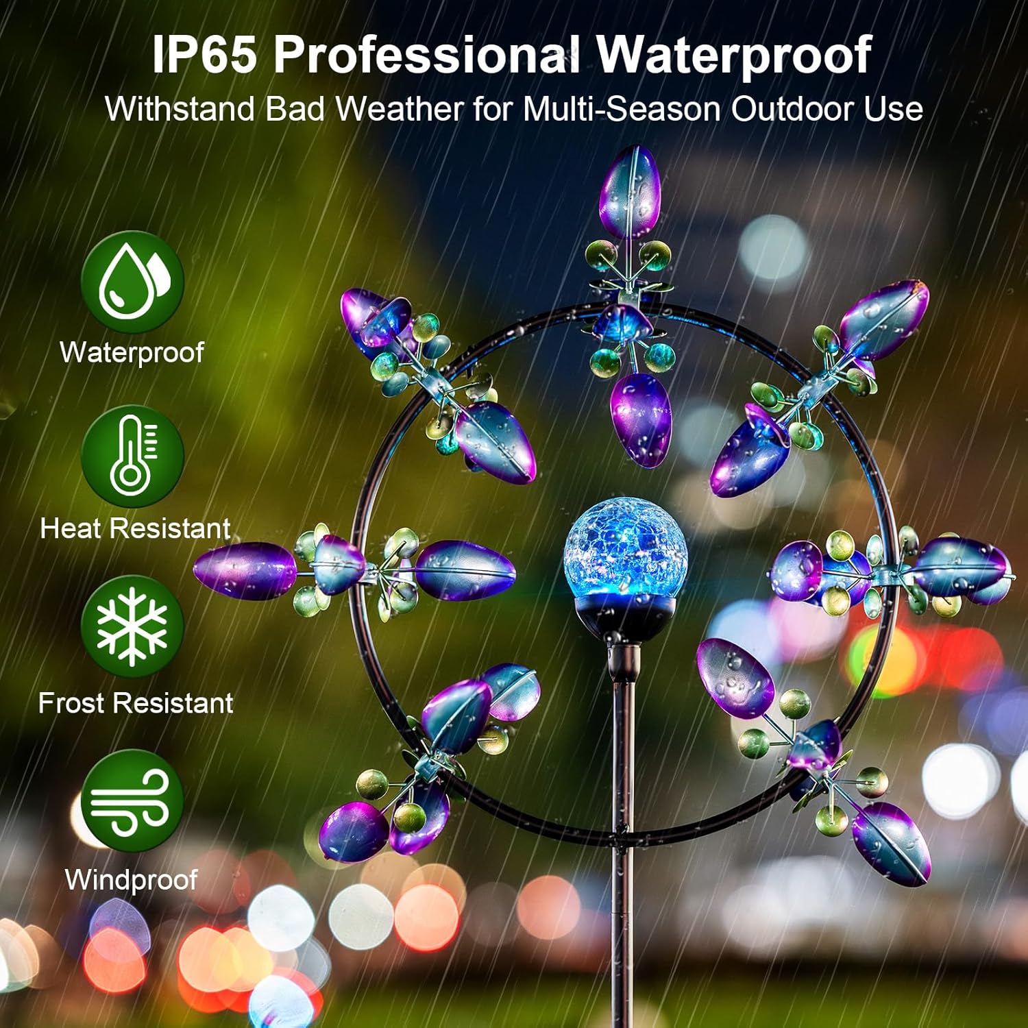 81X1BlK38sL._AC_SL1500_.jpg Large Solar Wind Spinners for Yard Art Garden-67 Inch 360° Metal Wind Sculptures Outdoor Clearance Kinetic Windmills with Multi Color Led Glass Ball - Image 3