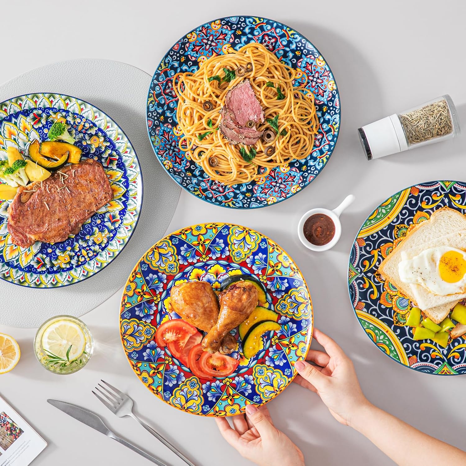 81YOGsCmT2L._AC_SL1500_.jpg vancasso Dinner Plates Set of 6-10.5 Inch Ceramic Plates, Microwave, Oven and Dishwasher Safe, Colorful Bohemian Style Dishes for Kitchen - Image 5
