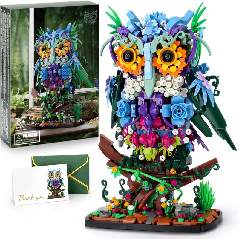 JOJO&Peach Floral Owl Toy Building Sets for Girls, MOC Flower & Animal Collectible Home Decor and Office Art, Mother's Day Birthday Gifts Toys for Women Adults and Teens Age 8 10 12 14+ (1193 Pieces)
