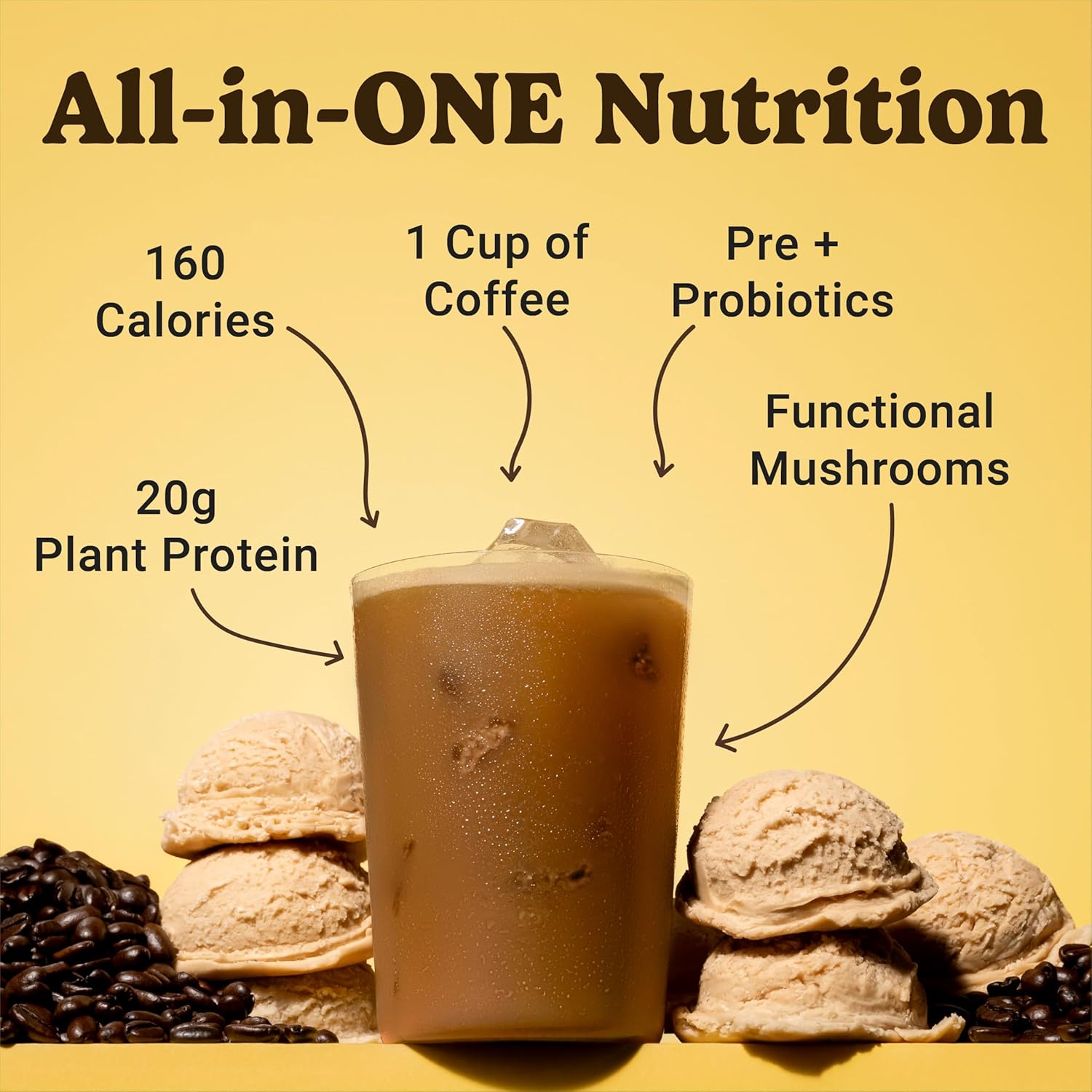 81YxjGyHFyL._SL1500_.jpg VitaHustle ONE Protein Coffee - Superfood Meal Replacement Powder, Plant Based Protein Shake Powder, Vegan. Superfoods, Vitamins, Ashwagandha, Functional Mushroom Blend (Cafe Latte) 15 Servings - Image 2