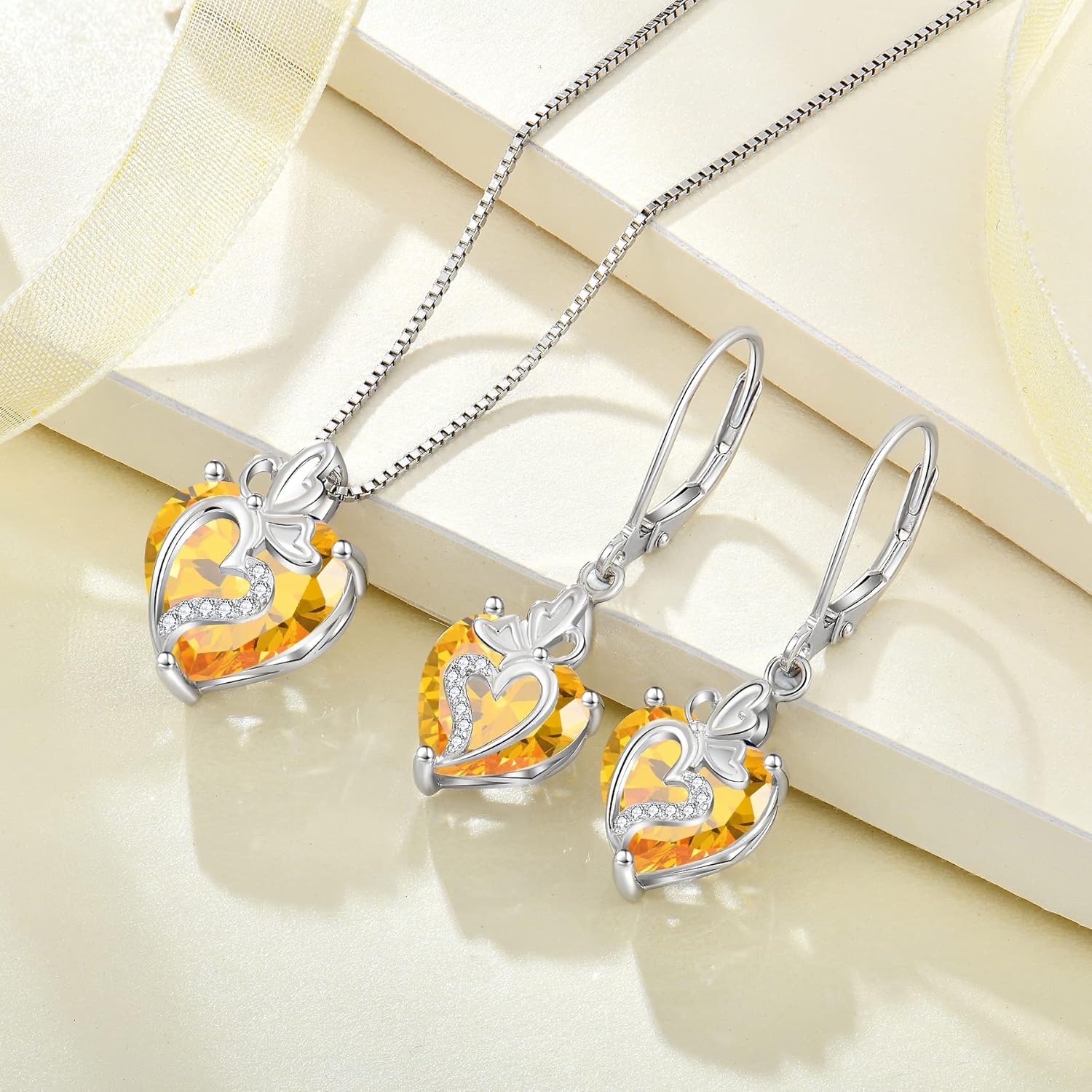 81YzoVAVWLL._AC_SL1500_.jpg Butterfly Dangle Drop Earrings for Women 925 Sterling Silver Birthstone Earrings Love Heart Leverback Jewelry Gifts for Women Wife Girlfriend Mother Daughter Her - Image 5