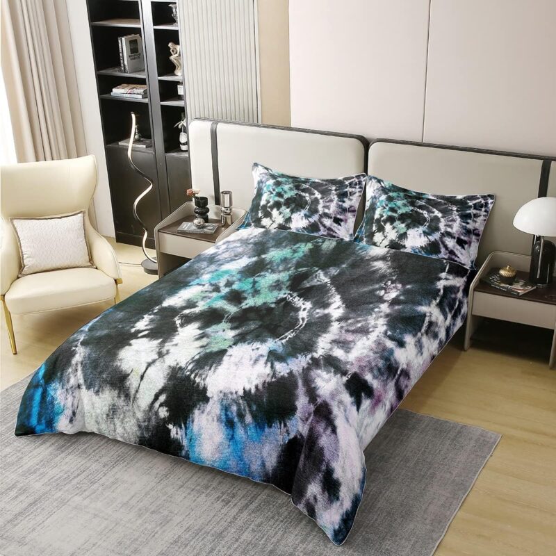 Erosebridal 100% Cotton Tie Dye Duvet Cover Queen, Tattoo Bedding Set for Kids Boys Girls Teens Adult, Ethnic Comforter Cover, Trippy Black White Spiral Swirl Bedroom Decor Quilt Cover
