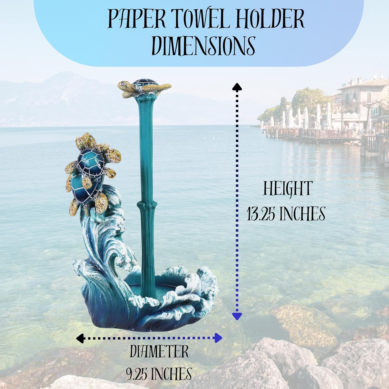 81ZOJLIyzzL._AC_SL1500_.jpg Nautical Paper Towel Holder with Sea Turtle and Ocean Wave Design for Beach-Inspired and Decorative Kitchen Décor - Coastal-Inspired Freestanding & Tabletop Kitchen Accesorries and Marine Life Theme - Image 4